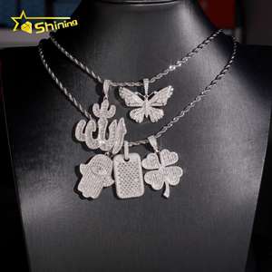 Nuova Collezione GRA di Ciondoli <span class=keywords><strong>Hamsa</strong></span> con Trifoglio in Moissanite Ghiacciata, Gioielli Hip Hop Personalizzati per Uomo e Donna - Product Image 3