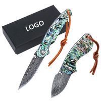 Mini couteau pliant Damas avec manche en nacre, vente en gros pour le camping, la chasse, la randonnée, la cuisine, la collection, EDC, cadeau