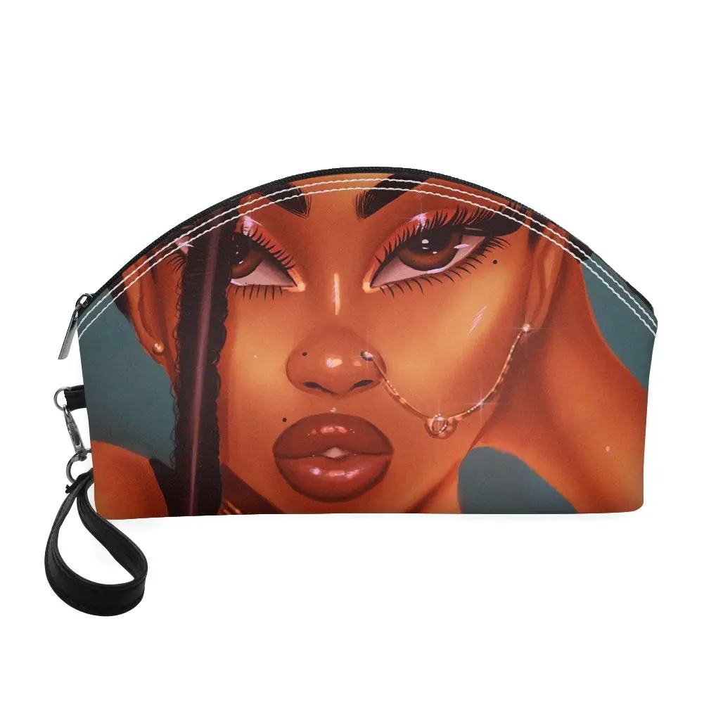 कस्टम प्रसाधन अफ्रीका अमेरिकी लड़की प्रिंट अद्वितीय डिजाइन मेकअप बैग सौंदर्य प्रसाधन थैली सौंदर्य बैग क्लच पाउच