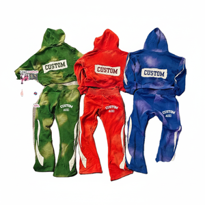 Pantalon de survêtement en coton polaire vintage épais avec impression de décoloration 100% coton French Terry Distressed Hoodie Men Tracksuit - Product Image 1