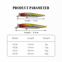 Nouvel Arrivage Hessen 8g 12g 16g 20g Leurres d'Appât Artificiels Rigides Flottants Popper Wobblers pour la Pêche au Brochet et au Luciole