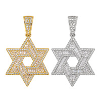 Collier géométrique étoile à six branches avec pendentif en strass baguette, style hip-hop, bijoux en stock pour la vente en gros
