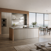 Îlot de cuisine et salle à manger intégrés en acier inoxydable de luxe moderne, mobilier sur mesure pour toute la maison, idéal pour les petits projets hôteliers et résidentiels