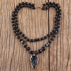 Modeschmuck 2 Schicht 8mm gestreifte Stein Kies Halskette Kleine Galden Perle Spacer Kristall Pfeil Anhänger Choker Halskette - Product Image 6