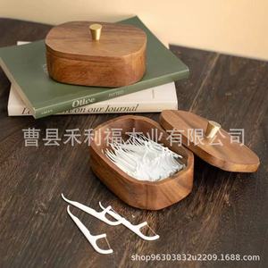 กล่องเก็บไหมขัดฟันไม้ กล่องใส่สำลีไม้วอลนัทพร้อมฝาปิด ทนทาน ดีไซน์ลายไม้สีเรโทร - Product Image 4