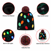 Set Topi dan Syal Natal LED Custom OEM, Rajutan Lembut dengan Pom Pom, Syal Senada, Kostum Pesta Natal Musim Dingin, Set Hadiah