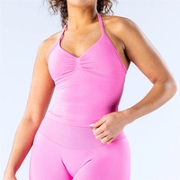 Set Yoga Eropa dan Amerika untuk Wanita: Atasan Halter, Celana Pengencang Pinggul, Legging Fitness, Sport Bra Bertali