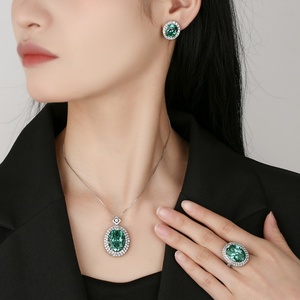 Fashion Eco-friendly Copper Delicate 15*20/13*18mm Green Zircon Pendant <b>Earrings</b> <b>Set</b> Dainty Jewelry <b>Set</b> for Everyday Style - Product Image 6
