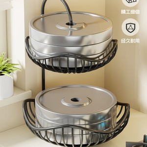 Panier de rangement métallique double couche pour cuisine, support à ail, gingembre et légumes, type sur pied, paniers en fil de fer noir - Product Image 4