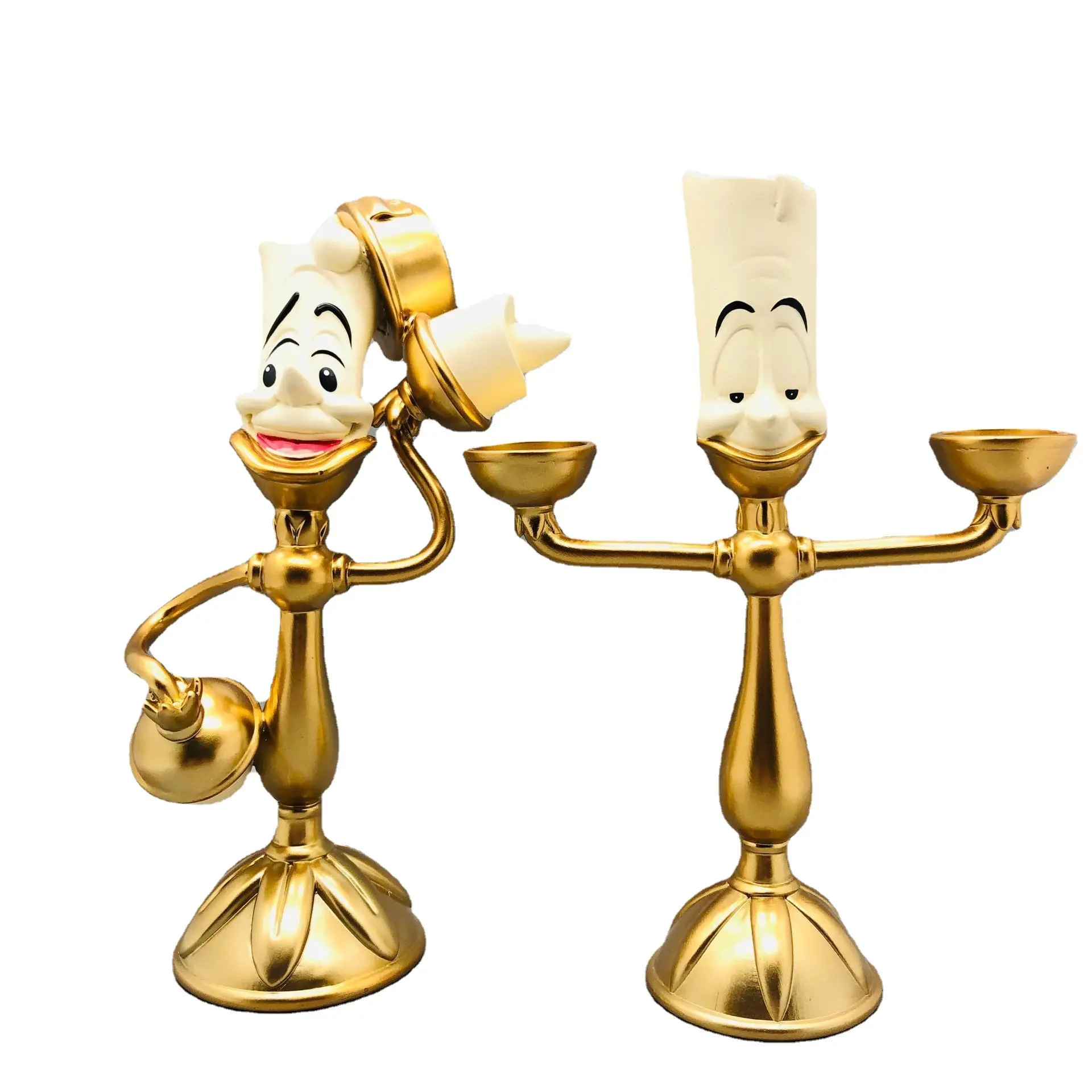 3 heads gold candle holder lovely cartoon figurine candlestick alarm clock collection gifts for home wedding table decoration