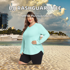 เสื้อรัดรูปแขนยาวสำหรับฝึกซ้อม BJJ ยิวยิตสู ผ้าโพลีเอสเตอร์ สำหรับผู้หญิง ผลิตตามสั่ง ป้องกันรังสียูวี 50+ - Product Image 2