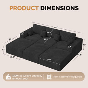 Sofá Seccional Modular de Corduroy, Diseño sin Ensamblaje, Reposabrazos Extra Anchos, Soporte Ergonómico, Sofá Cama en Forma de L con Esponja para Sala de Estar - Product Image 6