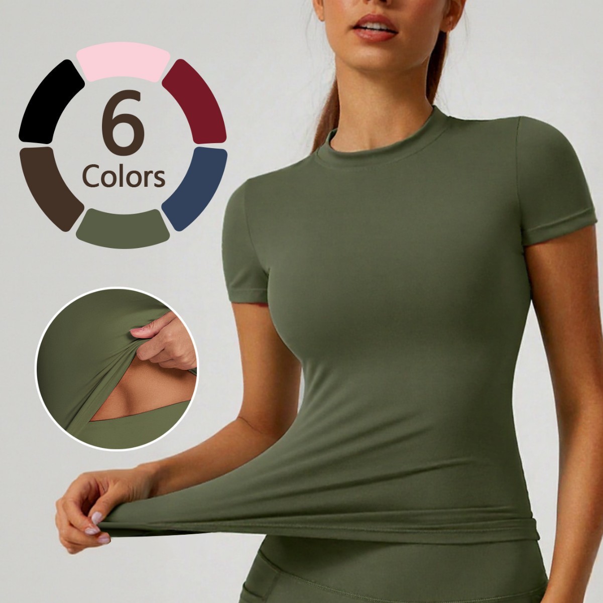 Custom Logo Crew Neck Gym Workout Tees High Elastic Women Yoga Tops Fitness Running T-shirts