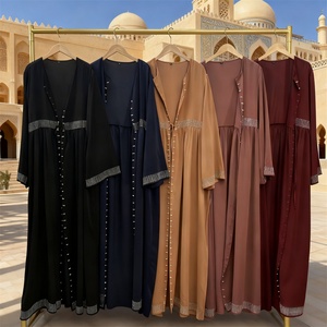 9.9 Nida Material Abaya Simple Luxury Diamond Pearls <b>Cardigan</b> With Side Pockets With Front Small Belt Eid Women Abaya 1402# - Product Image 6