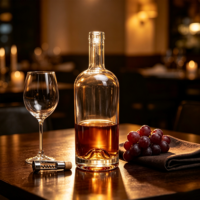 Bouteille en verre ovale transparente vide en gros, forme pilule, avec bouchon en liège en bois pour emballage cadeau de whisky et de liqueur