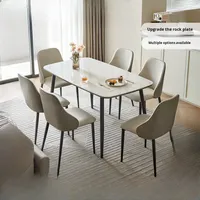 Table à manger en bois massif et dalle de pierre, style minimaliste et luxueux, avec plateau réglable, mobilier compact pour la maison, pour 4 à 6 personnes