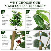 Arbre à café artificiel 1,58 m, plante artificielle avec baies de cerise rouges, pliable, ignifuge, anti-UV, intérieur/extérieur, OEM ODM