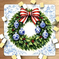 Tapis de jeu de mahjong de Noël vintage antidérapant avec motif de Père Noël, Casse-Noisette et Renne sur fond crème
