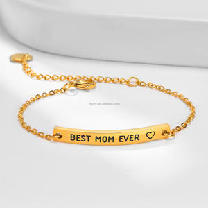 Bracelet <span class=keywords><strong>Gravure</strong></span> Meilleure Maman Jamais Gravé Bar Bracelet Personnalisé en Acier Inoxydable Or 18K <span class=keywords><strong>Gourmette</strong></span> Bracelet Personnalisé - Product Image 1
