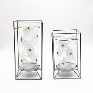 Bougeoir à impression léopard et son lot de 10x20, porte-bougie en verre avec support en métal - Product Image 2