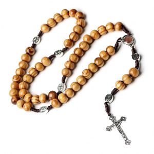 Rosario Católico de Cuentas de Madera Natural, Madera de Pino Tejida, Colgante de la Virgen María con Tierra Sagrada, Cruz de Jesús, Venta al por Mayor - Product Image 5