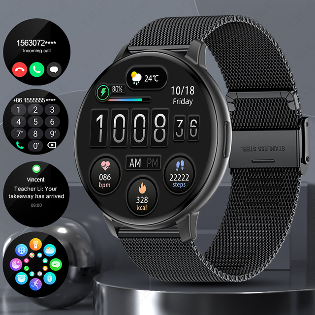 For BWT6A Dial Make Call Smartwatch Voice Assistant Music Control GPS Track IP68 Waterproof Email IOS Android Compatible