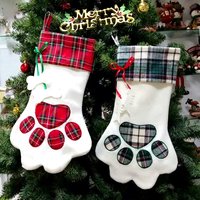 Chaussettes de Noël personnalisées en polyester pour animaux de compagnie avec étiquettes en forme d'os, grandes chaussettes en peluche à carreaux Buffalo pour chien, pour famille amoureuse des animaux, pour cheminée