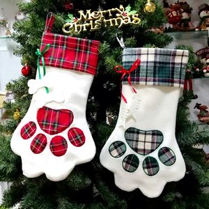 Chaussettes de Noël personnalisées en polyester pour animaux de compagnie avec étiquettes en forme d'os, grandes chaussettes en peluche à carreaux Buffalo pour chien, pour famille amoureuse des animaux, pour cheminée - Product Image 2