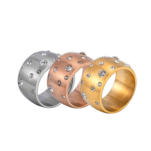 Men's <b>Titanium</b> Steel Wide Ring Pave Setting Star Pattern Gold Plated Non Fading Jewelry Gift - Product Image 5