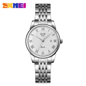 Lujo Hombres Mujeres Cuarzo Impermeable Estilo de negocios simple Calendario Banda de acero Esfera de 40mm Correa de acero Reloj para SKMEI9058 - Product Image 6