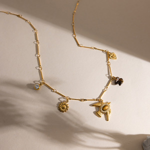 18K Gold Bird Pendant Necklace With Tiger Eye And Diamond Accents Everyday Wear Themed Animal Charm Jewelry - Product Image 4