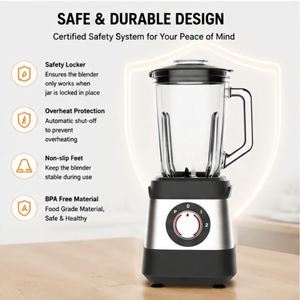 Nueva Licuadora de Mesa Eléctrica Automática de 350-1800W y 5 Velocidades, Vaso de Vidrio de 1.5L, Carcasa de Acero Inoxidable, para Preparar Smoothies - Product Image 4