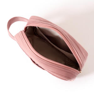 Trousse de maquillage portable rose avec fermeture éclair pour les voyages et l'usage quotidien - Product Image 1