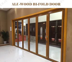 Penjoy High-performance Solid Wood Bifold Doors Exterior Wooden Door Folding Patio Wooden Door Design