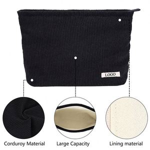 Pochette de maquillage portable à la mode avec logo personnalisé, fermeture éclair, motif de fil, poignée souple pliable, organiseur de cosmétiques de voyage pour femmes - Product Image 3