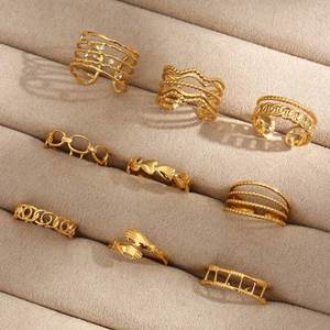 Anillos de Acero Inoxidable Chapados en Oro de Moda Europea y Americana, Diseño Geométrico Elegante y Moderno, de Lujo Ligero, para Comercio Transfronterizo - Product Image 5
