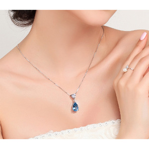 Collar de Plata de Ley S925 con Cadena de Caja y Colgante de Gema en Forma de Corazón y Lágrima con Topacio y Amatista Naturales para Mujer, Joyería Fina para Boda - Product Image 2