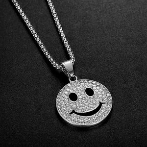 yunnique Hip Hop Smiley Face Pendant Necklace Gold Plated Stainless Steel Pave Setting Unisex Party Jewelry - Product Image 3