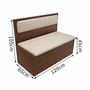 Conjunto de Mesa y Banco con Estructura de Madera en Color Crema Avena, Asiento Acolchado, Tablero Rectangular con Acabado Granulado, Base de Pedestal para Hotel, Salón y Cafetería - Product Image 5