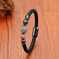 Bracelet en cuir et pierre naturelle de luxe, fait main, avec fermoir magnétique en acier inoxydable, bijoux de mode pour hommes et femmes, accessoires cadeaux