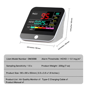 ไดเอ็นเมิร์น ซี ได้รับการรับรองมาตรฐาน Pm2.5/pm10/pm1.0 ระบบตรวจสอบคุณภาพอากาศ เครื่องตรวจจับฝุ่นแบบเรียลไทม์ ชนิด Type-c - Product Image 1