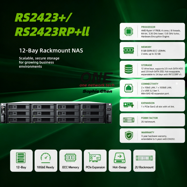 Rackstation RS2423+/RS2423RP+II SATA HDD 12 Bay up to 216TB Nas Networking Data Storage Server for Data Center