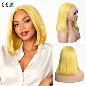 Perruque Bob Courte Blond Platine en Cheveux Humains Remy Jaune Néon, Lace Frontale 13x4 Transparente Sans Colle pour Femme - Product Image 1