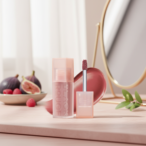 Rouge noir coréen DL28 brillant à lèvres Hush Fig double couche sur finition velours saveur de fruit hautement pigmentée texture velours de qualité supérieure - Product Image 3