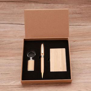 Bamboo Keychain Business Card Box and Pen <b>Gift</b> <b>Set</b> for Company Employee <b>Gifts</b> - Product Image 1