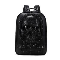 Sac à dos Cool Skull de luxe en cuir PU stéréoscopique, sac de voyage unisexe multifonctionnel de grande capacité pour l'extérieur
