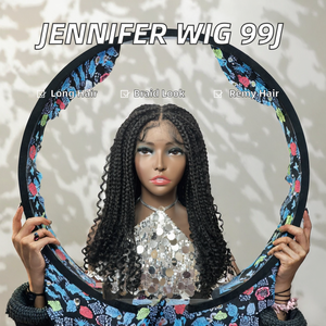 Perruque Lace Front <span class=keywords><strong>Jennifer</strong></span> en Cheveux Brésiliens Remy, Styles Courts Bouclés, Tresses Longues Yaki, Sans Colle, Marron, pour Femmes - Product Image 2