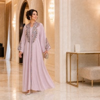 Ensemble Abaya Deux Pièces en Polyester ODM avec Broderie de Cordes Exquise et Strass, Tenue Modeste pour Femmes Musulmanes, Idéal pour l'Aïd, les Mariages et les Fêtes