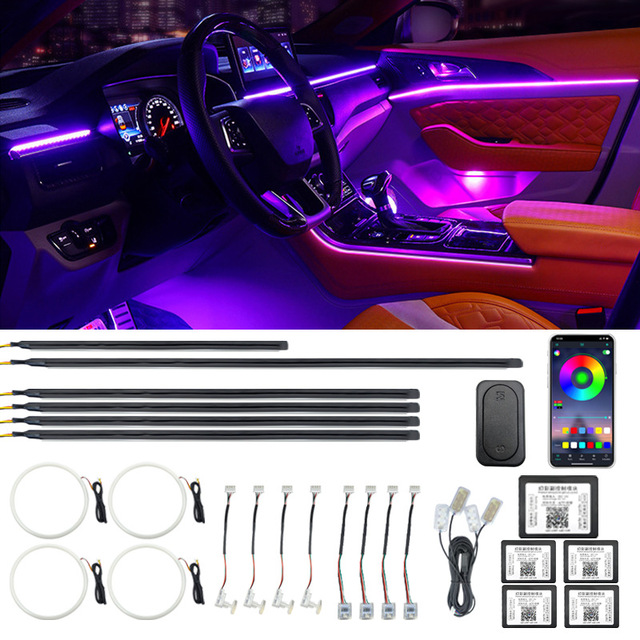 Universal Dreamcolor Acrylic Interior Car LED Strip Light Car Interior Lights RGB 10 in 1 Ambient Lighting Car with Wireless APP