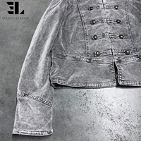 Veste Bomber en Jean Délavé Style Napoléon LARSUR, Coupe Slim, Col Montant, pour Moto, Veste Hussar en Jean Court